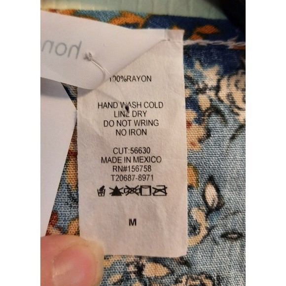 Womens M Medium Relaxed Floral Top Tiered Ruffle Bell Sleeve Blue Honeyme NWT - Picture 8 of 9